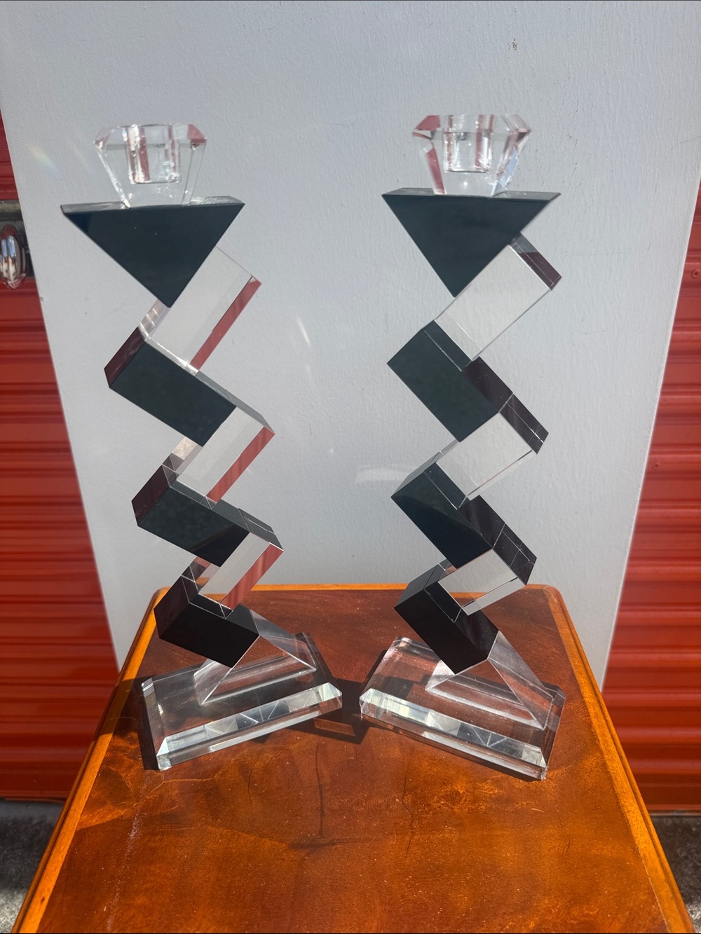 Badash Crystal Candle Holders - Modern Clear & Black (Pair)